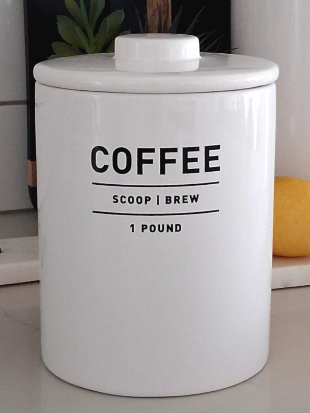 West Elm Utility "COFFEE" White Stoneware Canister Jar Container